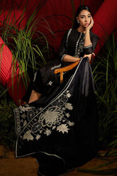 Black silk chanderi embroidered suit set